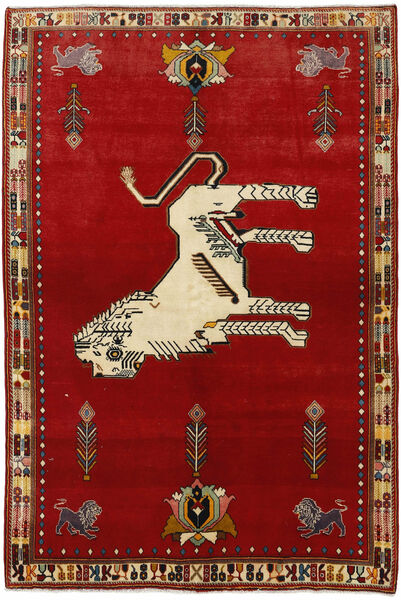  Orientalsk Kashghai Old Figur/Bilde Teppe 147X222 Mørk Rød/Svart Ull, Persia/Iran