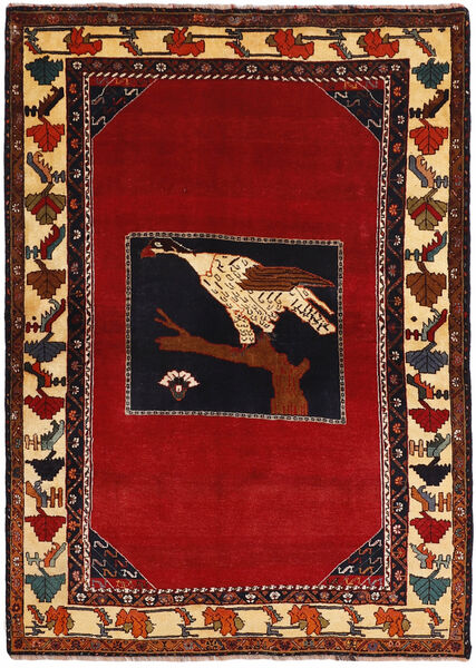 138X202 Kashghai Old Figuratief/Geïllustreerd Vloerkleed Oosters Donkerrood/Zwart (Wol, Perzië/Iran)
