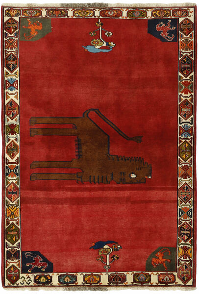  129X189 Kashghai Old Figur/Bilde Teppe Mørk Rød/Svart Persia/Iran