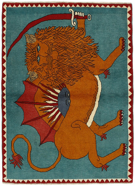 Tapete Oriental Kashghai Old Figurativo/Imagens 104X145 Vermelho Escuro/Petroleo Escuro (Lã, Pérsia/Irão)