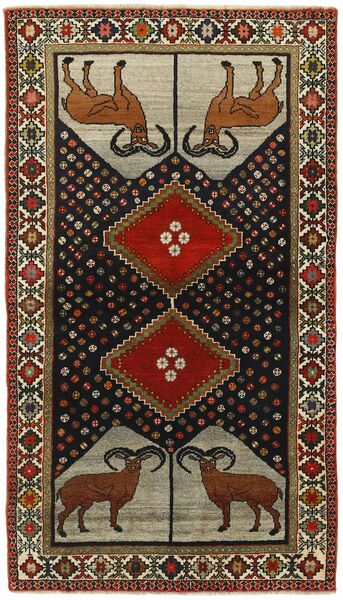 113X208 Koberec Kashghai Old Figurální/Obrazový Orientální Černá/Tmavě Červená (Vlna, Persie/Írán)