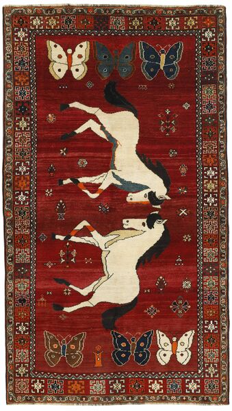 162X286 Alfombra Kashghai Old Figurativa/Gráfica Oriental Rojo Oscuro/Negro (Lana, Persia/Irán)