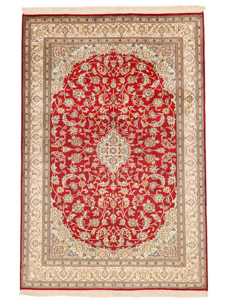 126X188 Kashmir Pure Silk 24/24 Quality Rug Oriental Brown/Dark Red (Silk, India) Carpetvista