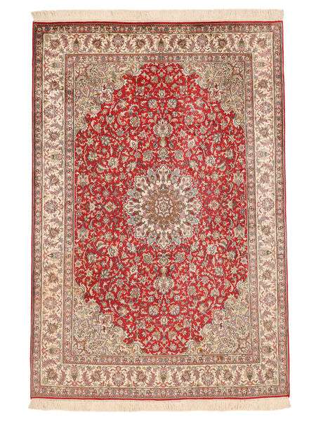 127X188 Kashmir Pure Silk 24/24 Quality Rug Oriental Brown/Dark Red (Silk, India) Carpetvista