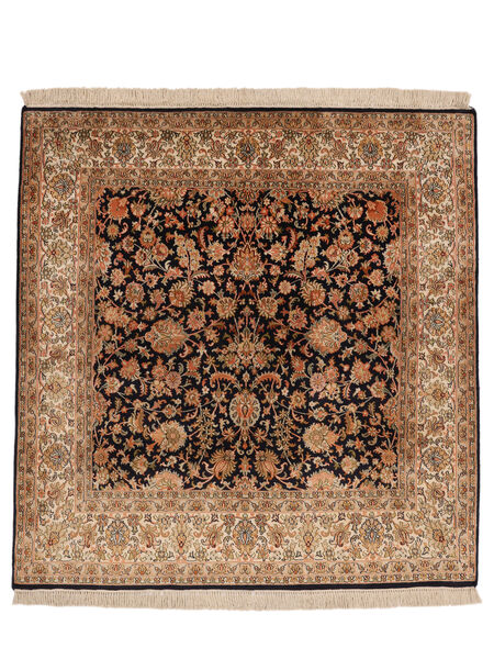 絨毯 カシミール ピュア シルク 24/24 Quality 120X128 正方形 茶色/ブラック (絹, インド)