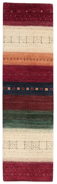 絨毯 ギャッベ Loribaft 85X300 廊下 カーペット ダークレッド/ブラック (ウール, インド)
