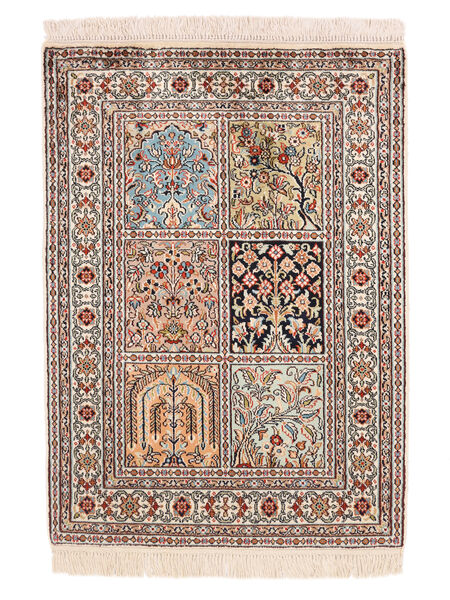 65X91 Kashmir Äkta Silke Matta Orientalisk Brun/Beige (Silke, Indien) Carpetvista