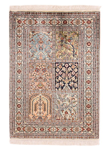 65X92 Kashmir Äkta Silke Matta Orientalisk Brun/Beige (Silke, Indien) Carpetvista