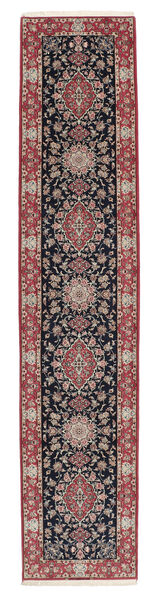  イスファハン 絹の縦糸 絨毯 84X408 ペルシャ ウール ブラック/ダークレッド 小