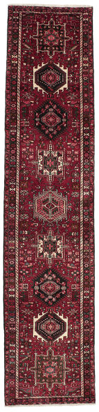  Persischer Heriz Teppich 90X415 Läufer Schwarz/Dunkelrot (Wolle, Persien/Iran)