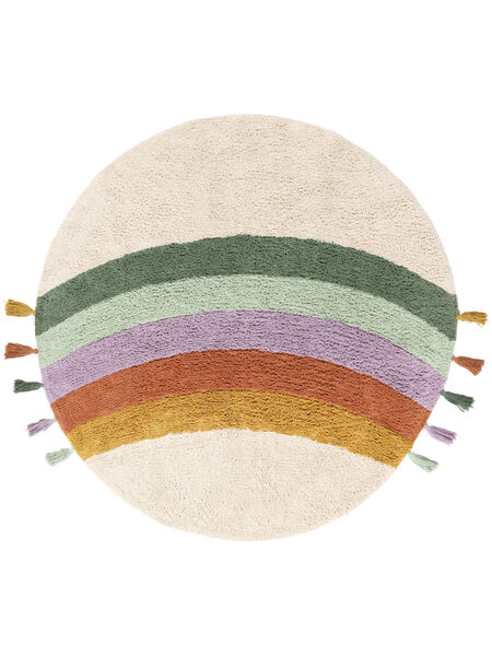  Wasbaar Kindervloerkleed Ø 150 Rainbow Gebroken Wit/Multicolor Rond Klein