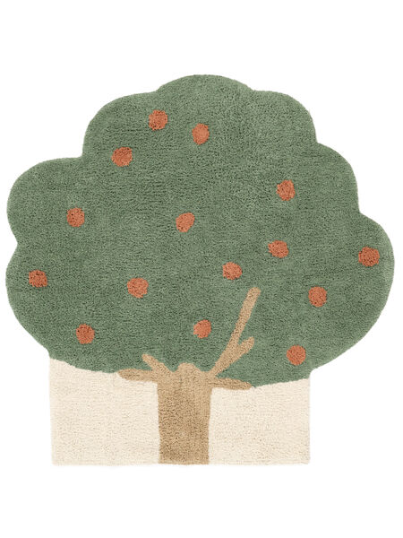 Apple Tree Kids Rug Washable 150X150 Small Green/Terracotta Fruit Cotton