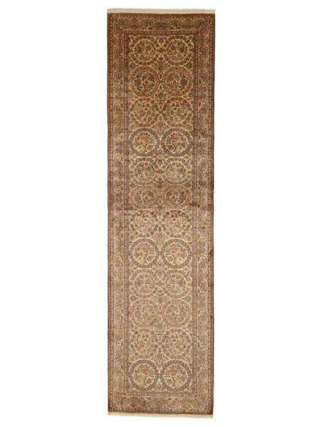  Orientalischer Kaschmir Reine Seide 24/24 Quality Teppich 96X358 Läufer Braun/Orange Seide, Indien Carpetvista