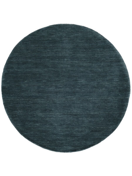  Wool Rug Ø 100 Handloom Dark Teal Round Small