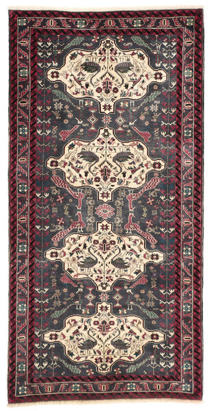  Persischer Belutsch Teppich 100X200 Schwarz/Dunkelrot (Wolle, Persien/Iran)