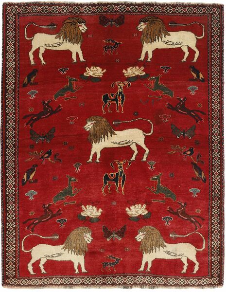 Dywan Kashghai Old Obrazkowy 141X188 Ciemnoczerwony/Czarny (Wełna, Persja/Iran)