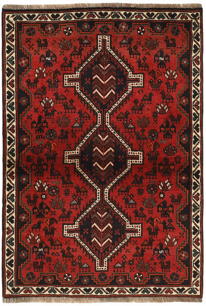  Orientalsk Kashghai Teppe 106X154 Svart/Mørk Rød Ull, Persia/Iran