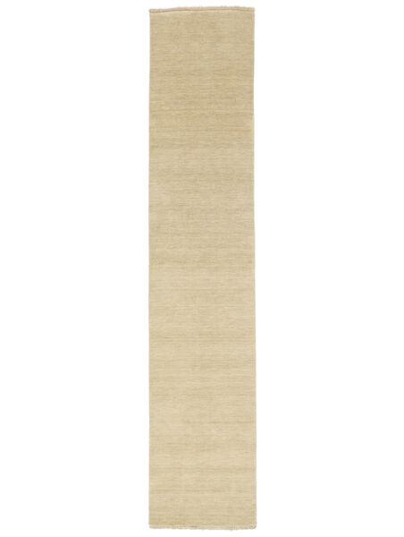 Handloom Fringes 80X400 Small Cream Beige Runner Wool Rug