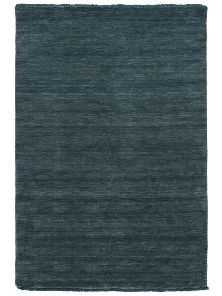  100X160 Small Handloom Fringes Rug - Dark Teal Wool