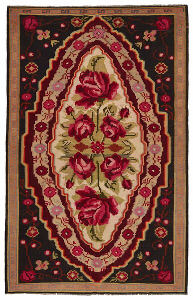 189X296 Rose Kelim Old Teppich Orientalischer Schwarz/Braun (Wolle, Moldawien)