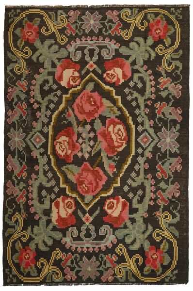 Rose Kilim Old Rug 193X288 Black/Brown Wool, Moldova