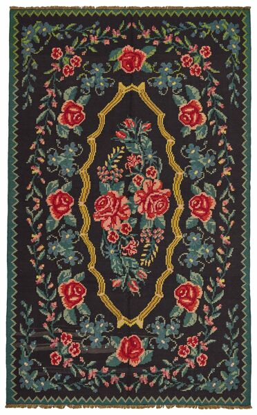 158X258 Rose Kilim Old Rug Oriental Black/Dark Red (Wool, Moldova)