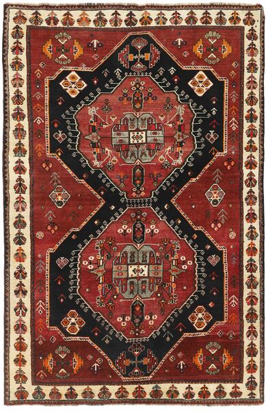 148X234 Kashghai Teppich Orientalischer Schwarz/Dunkelrot (Wolle, Persien/Iran)