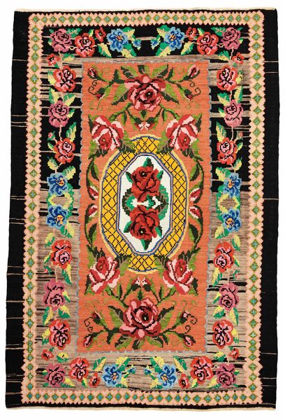  Oriental Rose Kilim Old Rug 163X240 Black/Brown Wool, Moldova