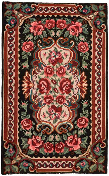 192X306 Rose Kilim Old Rug Oriental Black/Dark Red (Wool, Moldova)