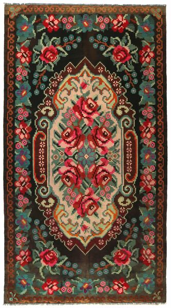 175X318 絨毯 オリエンタル Rose キリム オールド ブラック/ダークレッド (ウール, モルドバ)