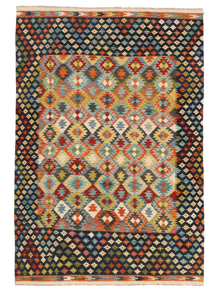 絨毯 キリム アフガン オールド スタイル 196X294 ブラック/茶色 (ウール, アフガニスタン)