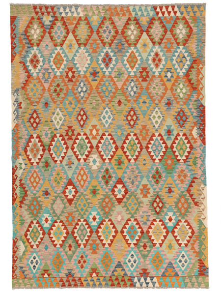Tapete Kilim Afegão Old Style 211X304 Castanho/Verde (Lã, Afeganistão)
