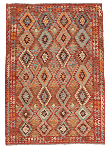  Orientalisk Kelim Afghan Old Style Matta 208X297 Brun/Mörkröd Ull, Afghanistan Carpetvista