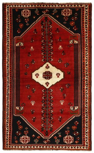  Perzisch Kashghai Vloerkleed 157X262 Zwart/Donkerrood (Wol, Perzië/Iran)