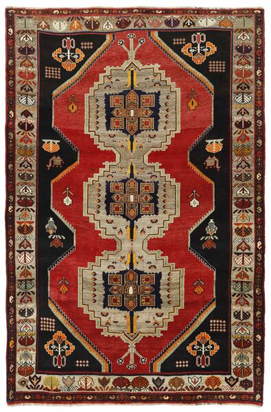  Orientalischer Kashghai Teppich 155X238 Schwarz/Braun Wolle, Persien/Iran