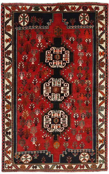  Perzisch Kashghai Vloerkleed 151X242 Zwart/Donkerrood (Wol, Perzië/Iran)