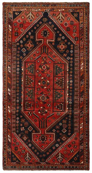  Orientalsk Kashghai Teppe 145X281 Svart/Mørk Rød Ull, Persia/Iran