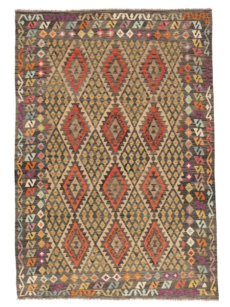 Tapete Oriental Kilim Afegão Old Style 204X301 Castanho/Preto (Lã, Afeganistão)