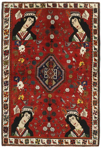 180X263 Alfombra Kashghai Oriental Rojo Oscuro/Negro (Lana, Persia/Irán)