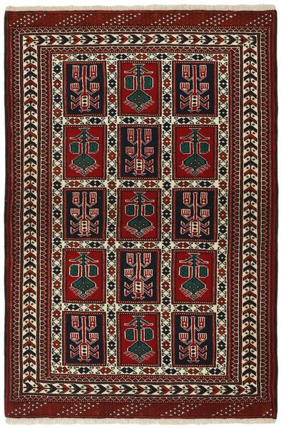103X151 Torkaman Fine Vloerkleed Oosters Zwart/Donkerrood (Wol, Perzië/Iran)