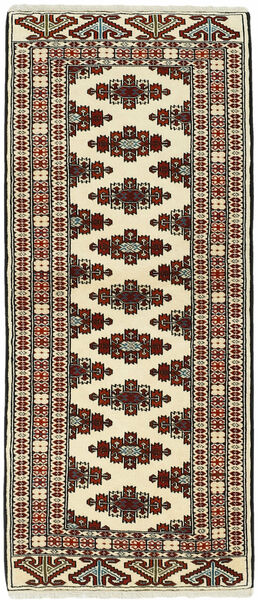  87X202 Torkaman Fine Teppich Läufer Schwarz/Orange Persien/Iran