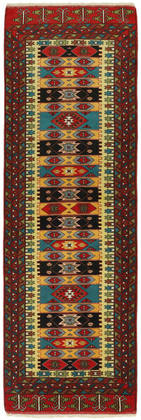 89X275 Torkaman Fine Rug Oriental Runner
 Black/Dark Red (Wool, Persia/Iran)