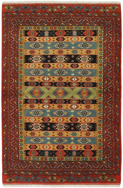  Persischer Torkaman Fine Teppich 138X203 Schwarz/Dunkelrot (Wolle, Persien/Iran)