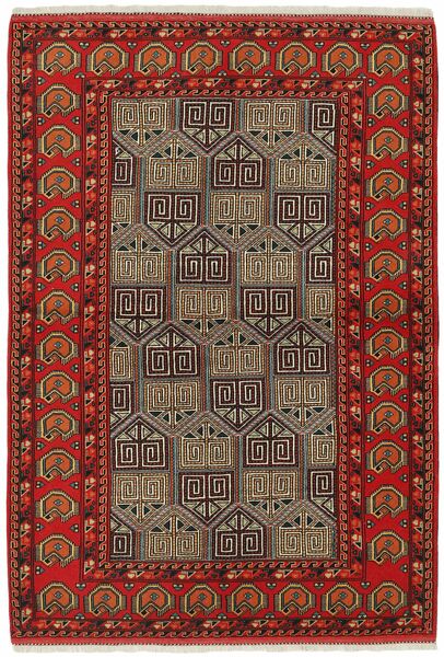  Orientalischer Torkaman Fine Teppich 140X198 Schwarz/Dunkelrot Wolle, Persien/Iran