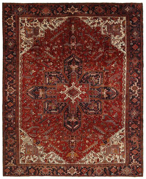 314X387 Heriz Teppich Orientalischer Schwarz/Dunkelrot Großer (Wolle, Persien/Iran)