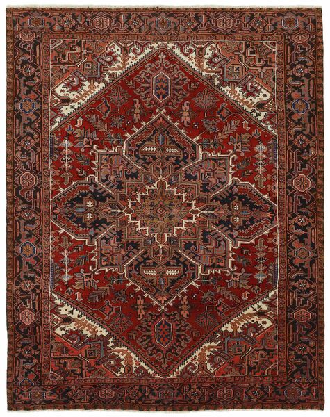 Heriz Teppich 257X333 Schwarz/Dunkelrot Großer Wolle, Persien/Iran