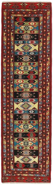  84X302 Torkaman Fine Teppich Läufer Schwarz/Dunkelrot Persien/Iran