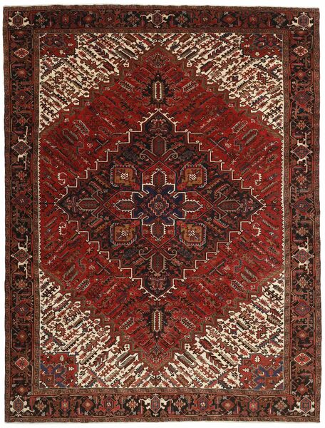 296X388 Heriz Teppich Orientalischer Schwarz/Dunkelrot Großer (Wolle, Persien/Iran)