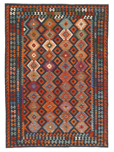  Ćilim Afghan Old Style Tepih 247X344 Vuneni Crna/Tamno Crvena Veliki Sag Carpetvista