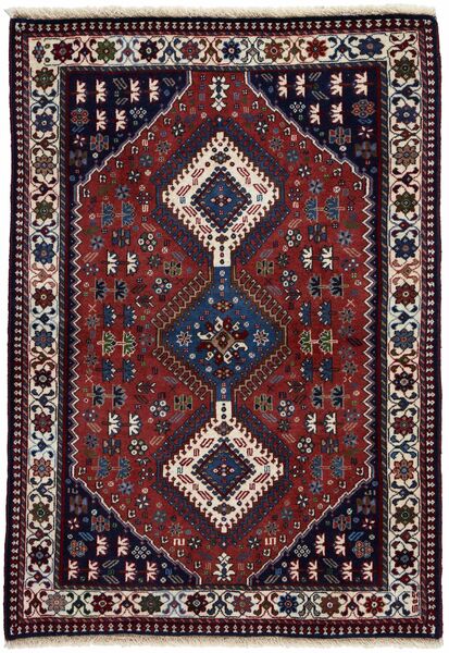 106X152 Yalameh Vloerkleed Oosters Zwart/Donkerrood (Wol, Perzië/Iran)
